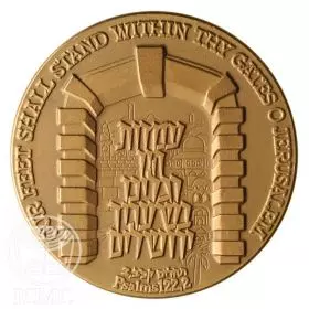 מדליה ממלכתית, שערי ירושלים, ארד טומבק, 59.0 מ"מ, 17 גרם - צד הנושא