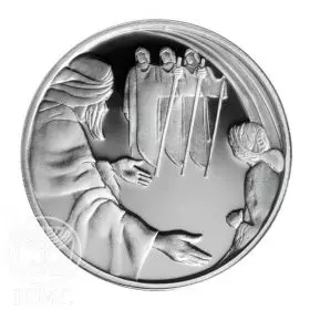 מטבע זיכרון, אברהם ושלושת המלאכים, כסף 925, 30 מ"מ, 14.4 גרם - צד הנושא