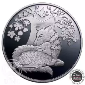 מטבע זיכרון, וגר זאב עם כבש, כסף 925, קשוט, 38.7 מ"מ, 28.8 גרם - צד הנושא