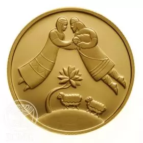 מטבע זיכרון, יעקב ורחל, זהב קשוט, 30 מ"מ, 16.96 גרם - צד הנושא