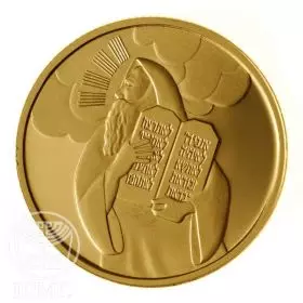 מטבע זיכרון, משה ולוחות הברית, זהב קשוט, 30 מ"מ, 16.96 גרם - צד הנושא