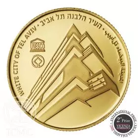 מטבע זיכרון, העיר הלבנה תל אביב, זהב 916, קשוט, 30 מ"מ, 16.96 גרם - צד הנושא