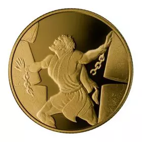 מטבע זיכרון, שמשון בבית הפלישתים, זהב קשוט, 30 מ"מ, 16.96 גרם - צד הנושא