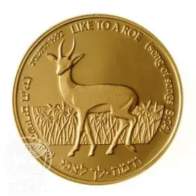 מטבע זיכרון, מטבע הצבי והשושנה, זהב קשוט, 22 מ"מ, 8.63 גרם - צד הנושא