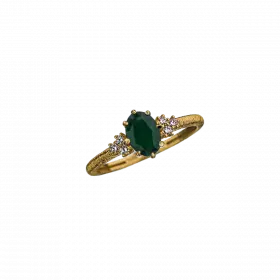 14k Gold Ring set with oval Emerald and Diamond on either side
