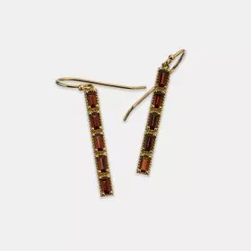 14k Red Gold Earrings with square Garnet surrounded by Diamonds 0.12ct