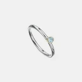 Silver Hoop Ring with Blue Topaz in 14k Gold Mount