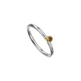 Silver Hoop Ring with Citrine in 14k Gold Mount