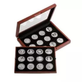 סט סיפורי התנ"ך - 24 מדליות ממלכתיות, כסף 999, 38.7 מ"מ, 1 אונקיה - קופסאת עץ מהודרת