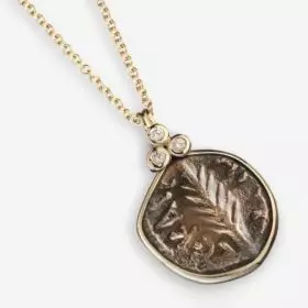 14K Gold Necklace with Procius Festus Ancient Coin and Diamonds 0.045ct