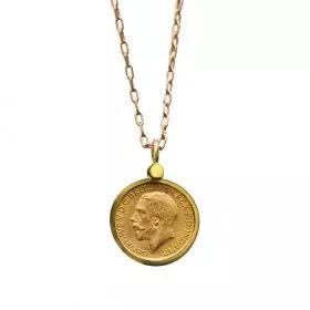 שרשרת עם תליון זהב 14 קראט משובץ 1/4 אונקיה מטבע זהב "סוברין ג'ורג"