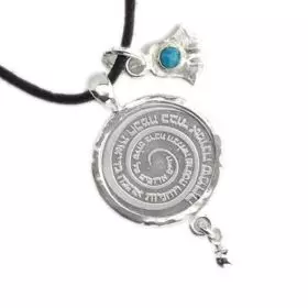 Black Cord Necklace with "Wheel of Blessings" Medal and Hamsa