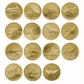 סט "המטוסים שעשו היסטוריה" - זהב/585, 238 גרם (כל מדליה 17 גרם)