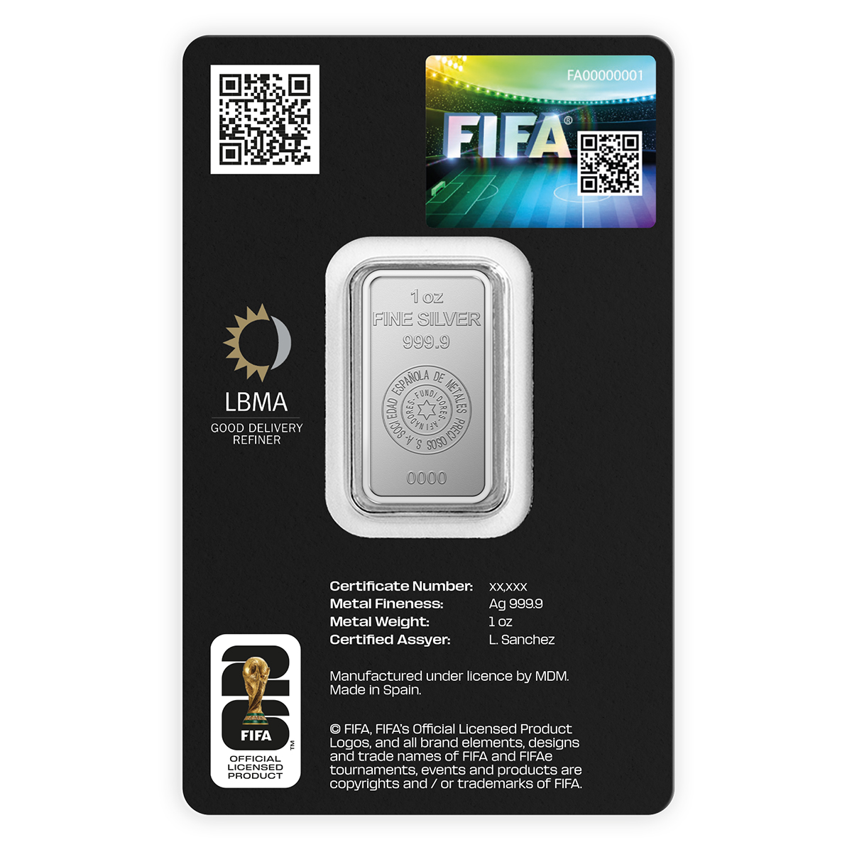 מטיל כסף טהור 1 אונקיה - מונדיאל 2026 FIFA