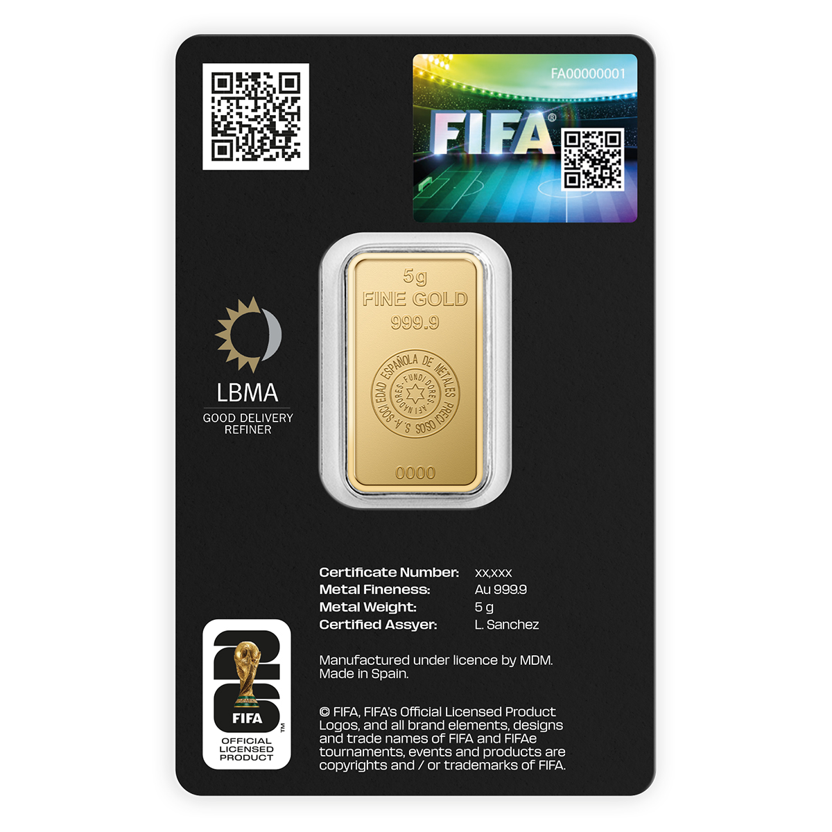 מטיל זהב טהור 5 גרם - מונדיאל 2026 FIFA