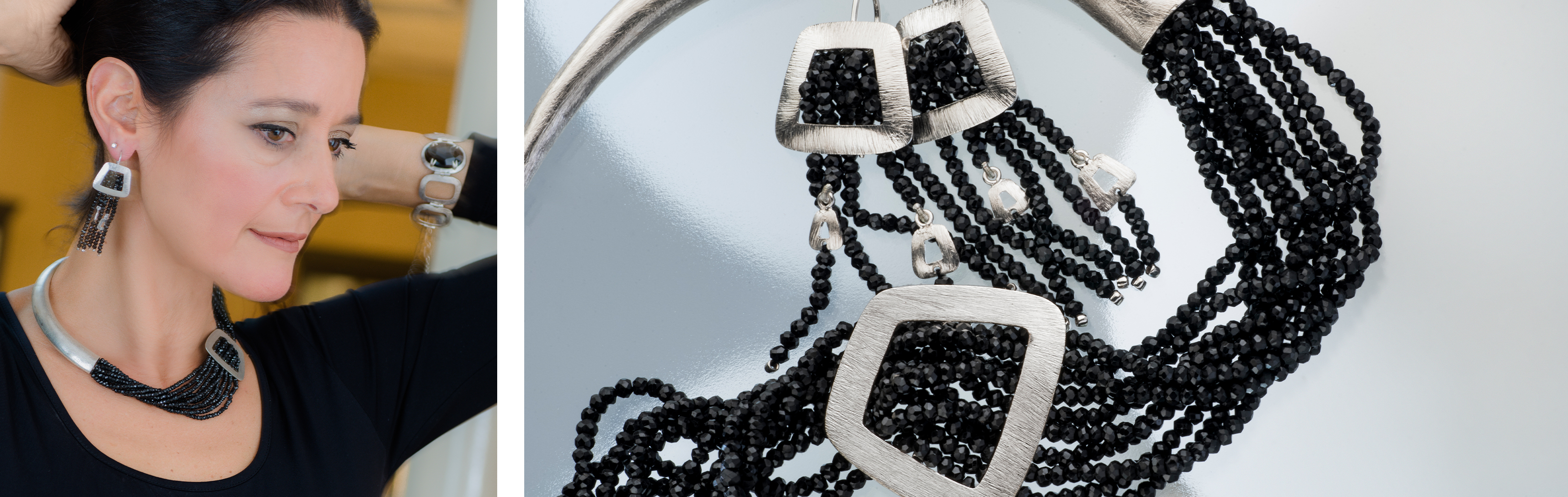 Limited Edition, Sterling Silver Jewelry, 925 Silver, Limited Edition Jewelry, Limited Edition Necklace, Limited Edition Earrings, Limited Edition Bracelet, Women's Necklace, Thick Necklace, Presence Necklace, Bracelet, Silver Bracelet, Spinel Stone, Blac